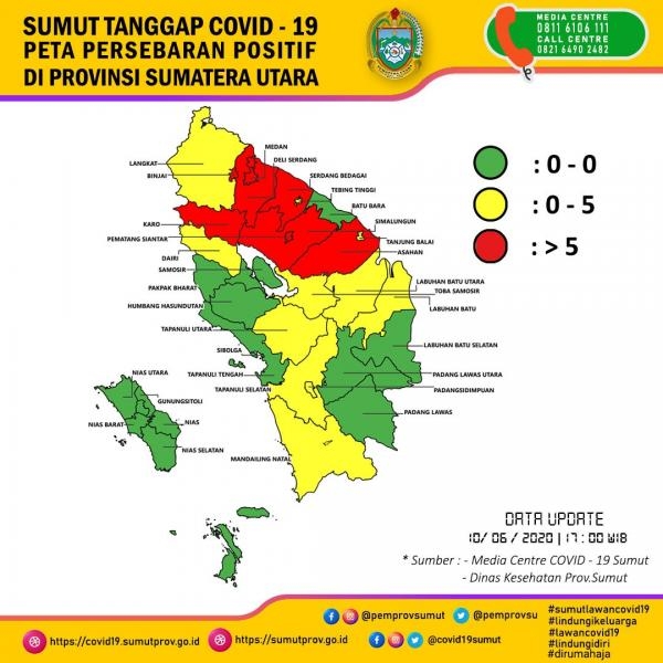 Peta Persebaran Positif di Provinsi Sumatera Utara 10 Juni 2020